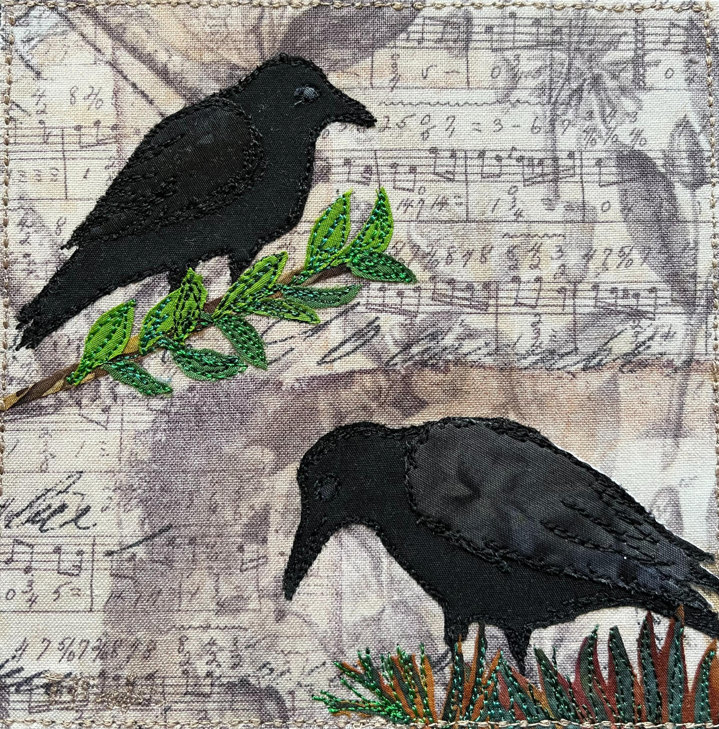 Two Old Crows. 6x6" mounted on canvas. Original and limited prints available