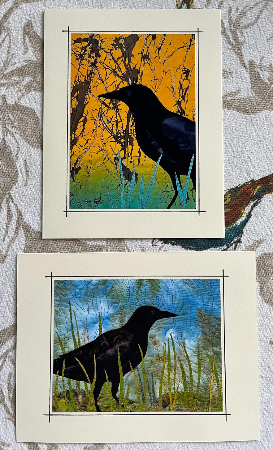 Greeting cards. Photo of textile art. $5 for small and $7 for large, online. No shipping fee for order of 10 or more. Please contact me to purchase. Form below