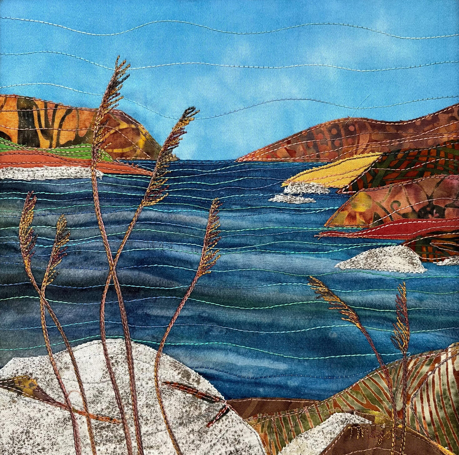 Tranquility Bay 8x8&quot; before framing. Available at Textures Craftworks on Locke St., Hamilton.